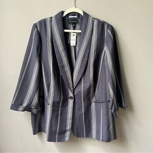 Lane Bryant Bryant Blazer Women's Size 22 New NWT Slate Blue Striped Linen Blend
